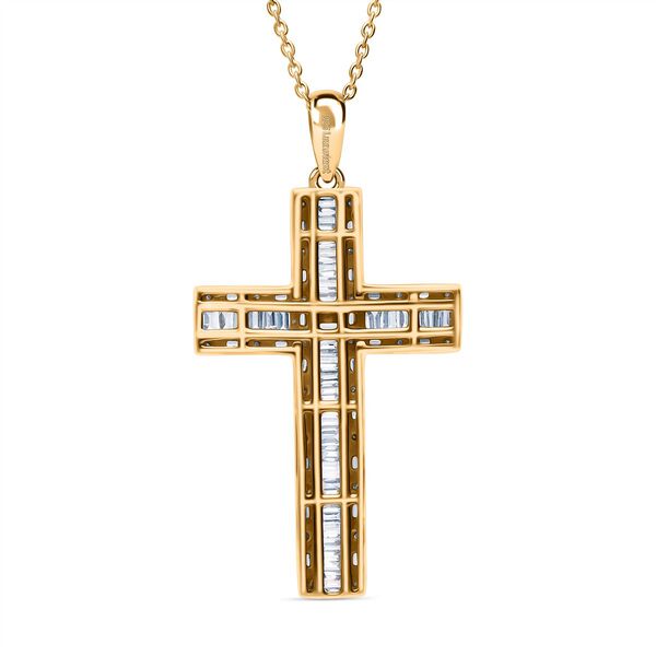 LUXURIANT SGL zertifizierter SI-GH Labor Diamant Kreuz Anh&auml;nger mit 50cm Kette, 925 Silber 750 Gelbgold Vermeil - 1 ct. image number 4