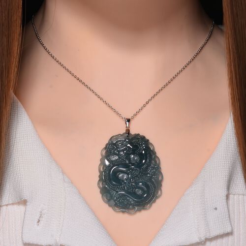 Natürlicher Olmek Jadeit Anhänger mit Kette, 925 Silber rhodiniert ca. 109.00 ct image number 1