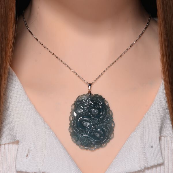 Nat&uuml;rlicher Olmek Jadeit Anh&auml;nger mit Kette, 925 Silber rhodiniert ca. 109.00 ct image number 1