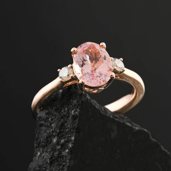 LUXORO zertifiziert und gepr&uuml;ft AAA Rosa Morganit und Diamant Ring in 417 Ros&eacute;gold - 1,35 ct.