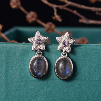 D'Joy AAA Labradorit, Iolit Ohrringe 925 Silber rhodiniert ca. 2.89 ct