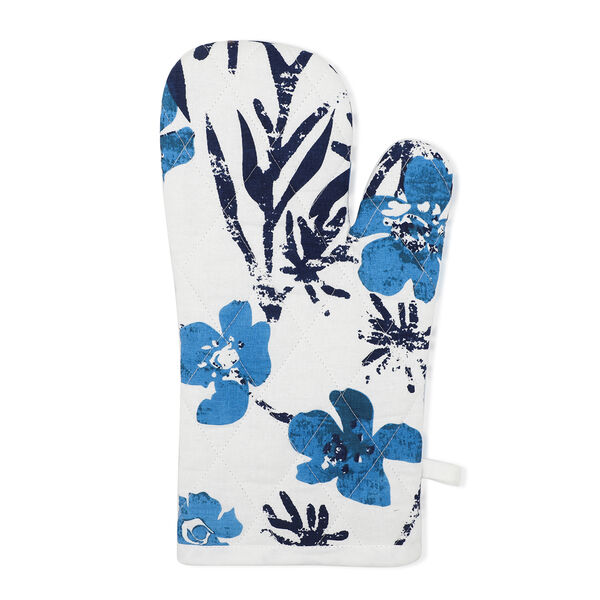 100% Baumwolle K&uuml;chen-Set, Sch&uuml;rze, Handschuh und Topflappen, Blumen, Wei&szlig; und Blau, 3 tlg. image number 6