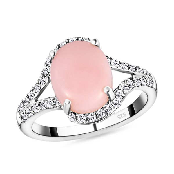 Rosa Opal und weißer Zirkon-Ring, 925 Silber platiniert  ca. 2,52 ct image number 4