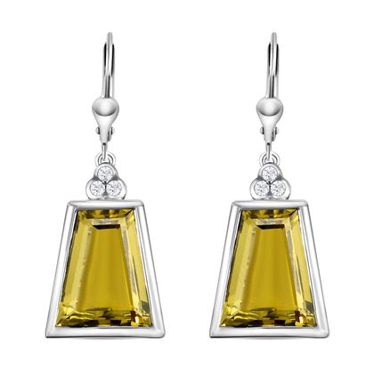 Ouro Verde-Quarz und weiße Zirkon-Ohrringe, 925 Silber platiniert ca. 18,10 ct