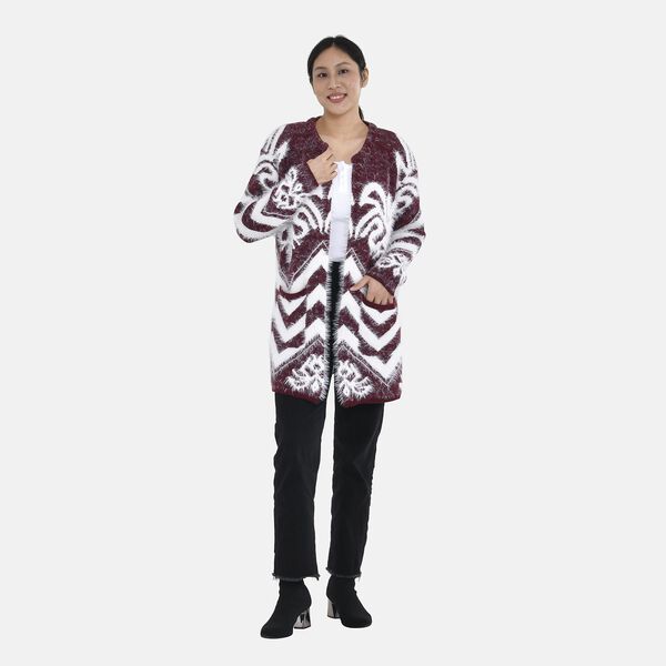 Damen Cardigan mit 2 Taschen, Burgunderrot