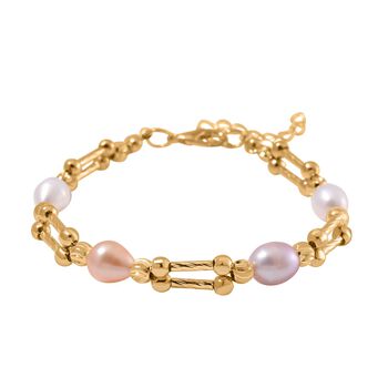 Mehrfarbige S&uuml;&szlig;wasser Perle Armband ca. 18 cm + 5 cm Extender, Standard gelb vergoldet