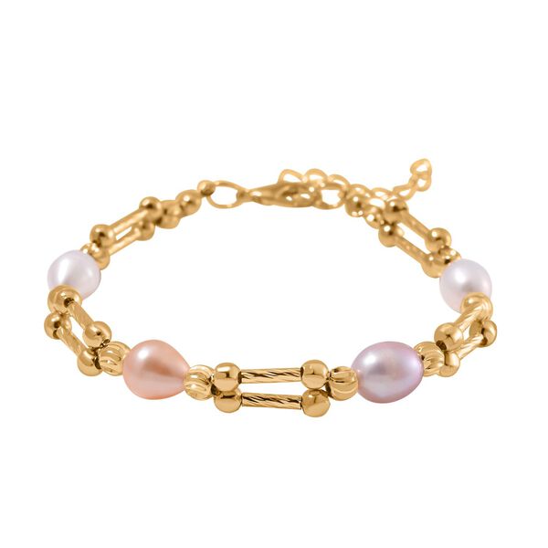 Mehrfarbige S&uuml;&szlig;wasser Perle Armband ca. 18 cm + 5 cm Extender, Standard gelb vergoldet