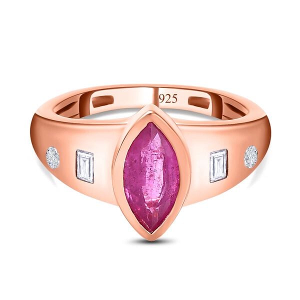 Ilakaka Rosa Saphir (Fissure gefüllt), weißer Zirkon Ring, 925 Silber Roségold Vermeil (Größe 20.00) ca. 1.75 ct image number 0