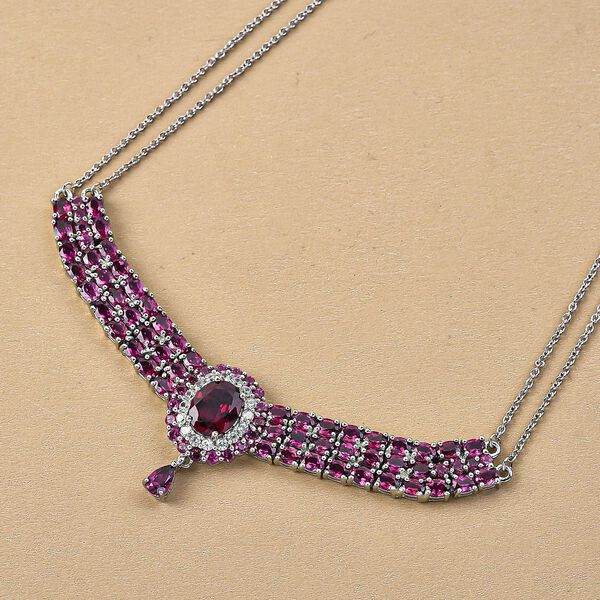 Rhodolith Granat-Collier, ca. 45 cm, 925 Silber platiniert ca. 17.57 ct image number 3