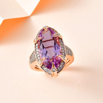Rose De France Amethyst, Wei&szlig;er Zirkon Ring, 925 Silber ros&eacute;vergoldet, (Gr&ouml;&szlig;e 18.00), ca. 9.14 ct