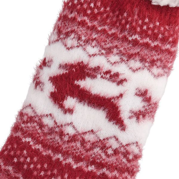 Kuschelige Sherpa Socken, Rentiermuster, Weinrot image number 2