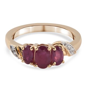 Fissure gef&uuml;llt Rubin und Zirkon 3 Stein Ring 925 Silber 585 Vergoldet (Gr&ouml;&szlig;e 19.00) ca. 1,17 ct