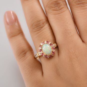 AA Nat&uuml;rlicher, &auml;thiopischer Welo Opal, Neon Apatit und Moissanit Ring - 1,97 ct.