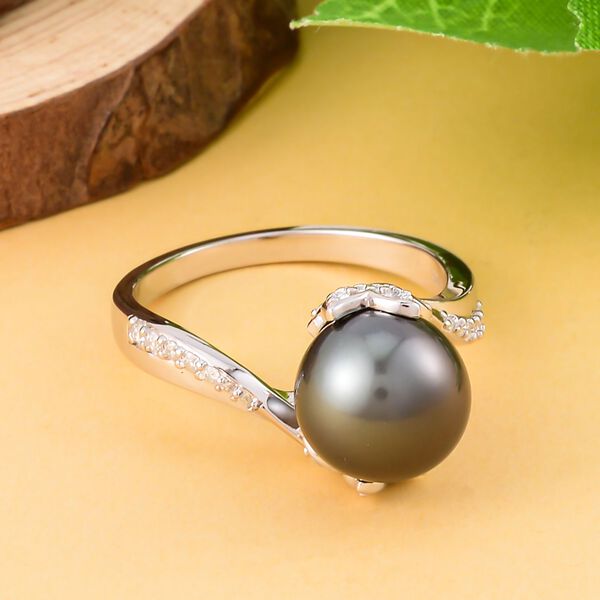 9-10 mm Tahiti Perle und Moissanit Ring - 0,32 ct. image number 2
