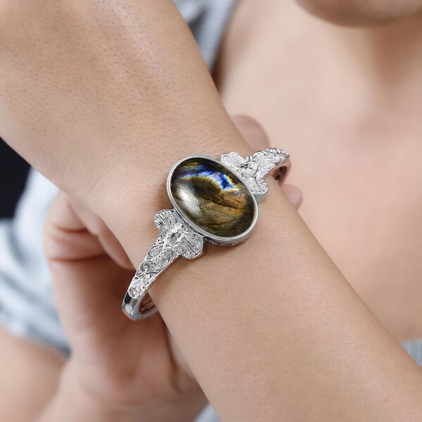 Labradorit Armreif ca. 19 cm Reines Messing platiniert ca. 33,67 ct. image number 3