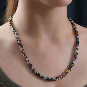 Mehrfarbige Edelsteine Halskette ca. 50 cm 925 Silber rhodiniert und Edelstahl ca. 100.00 ct