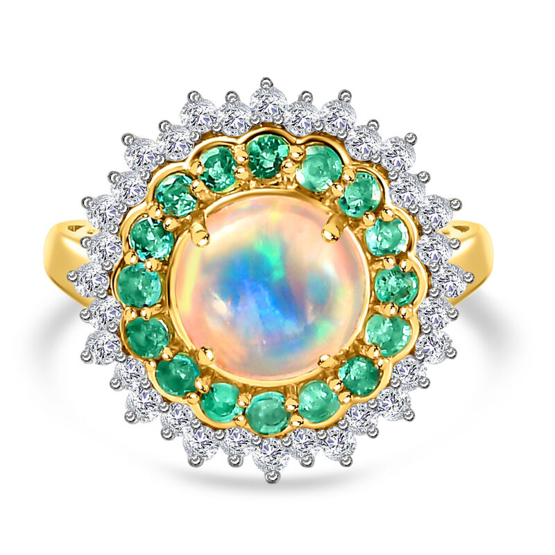 Natürlicher, äthiopischer Opal und Smaragd-Ring - 2,48 ct. image number 0