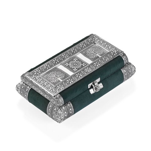 Handgefertigte Schmuckbox mit Lebensbaum-Prägung, oxidiertes Finish, 20x13x7 cm, Silber-Grün image number 0