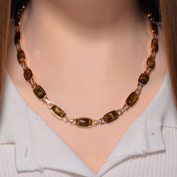 Gelbes Tigerauge, Wei&szlig;er Kristall Halskette ca. 50 cm Std Gelb image number 2