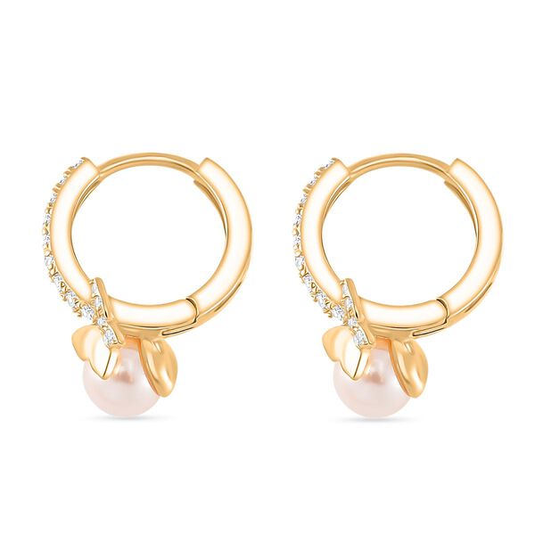 Weiße Zirkonia und Muschelkernperle Ohrringe, 925 Silber vergoldet image number 4