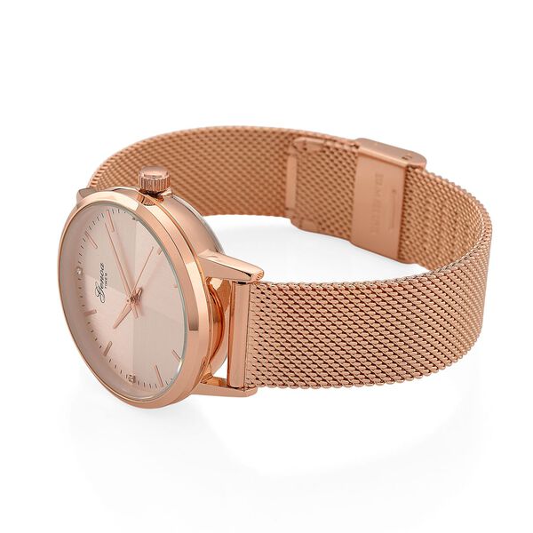 GENOA TIME - V2 Automatik Armbanduhr, Geh&auml;use 316 Edelstahl Sonnenschein Zifferblatt mit wei&szlig;em Diamant Edelstahl Mesharmband ros&eacute;goldfarben image number 6