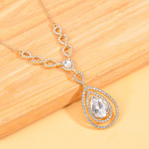 Wei&szlig;er Kristall Halskette, ca. 50 cm, vergoldet image number 2