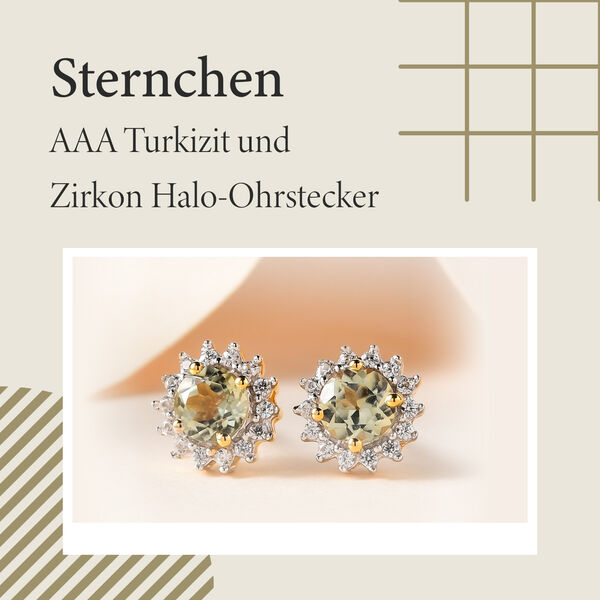Sternchen AAA Turkizit und Zirkon Halo-Ohrstecker- 1,43 ct. image number 4