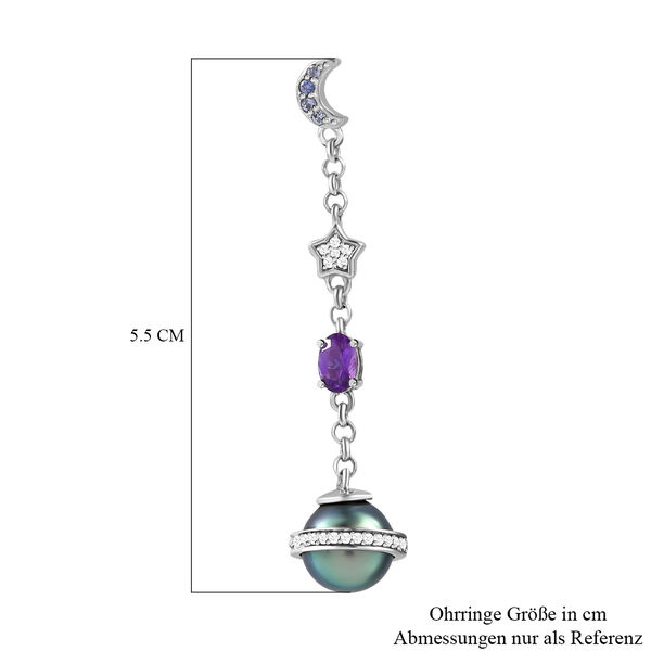 GP Celestial Dream Kollektion - Tahiti Perle, nat&uuml;rliche Chromdiopsid, afrikanische Amethyst und blaue Saphir-Ohrringe - 1,64 ct. image number 4