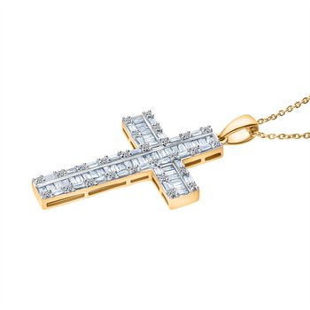LUXURIANT SGL zertifizierter SI-GH Labor Diamant Kreuz Anh&auml;nger mit 50cm Kette, 925 Silber 750 Gelbgold Vermeil - 1 ct.