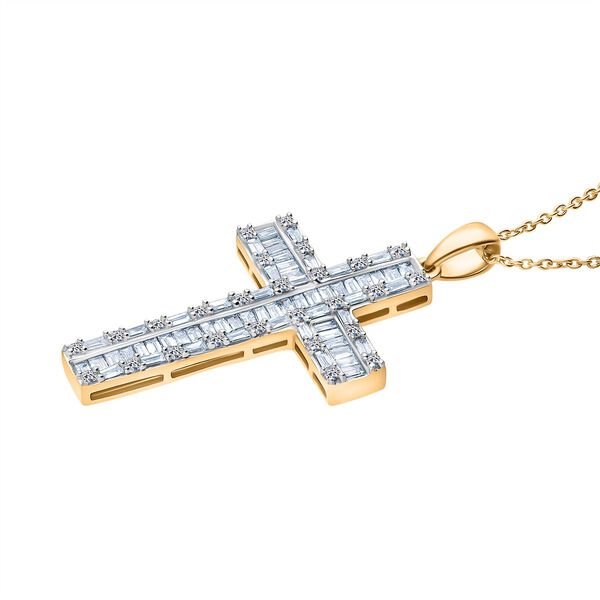 LUXURIANT SGL zertifizierter SI-GH Labor Diamant Kreuz Anhänger mit 50cm Kette, 925 Silber 750 Gelbgold Vermeil - 1 ct. image number 3