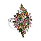 Natürlicher mehrfarbiger-Turmalin Ring, 925 Silber platiniert (Größe 18.00) ca. 3.68 ct
