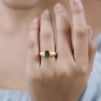 AA Nat&uuml;rlicher, italienischer Vesuvianit, Wei&szlig;er Zirkon Ring, 925 Silber Gelbgold Vermeil, (Gr&ouml;&szlig;e 18.00) ca. 2.09 ct