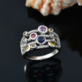Multi Saphir und Moissanit Ring - 1,48 ct.