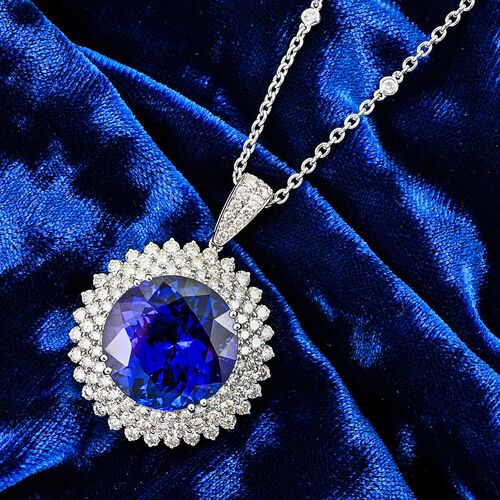 Chairman's Vault Collection - zertifiziert und geprüft RHAPSODY AAAA Tansanit und VS-EF Diamant Anhänger mit 45cm Kette in 950 Platin - 24,71 ct. image number 1
