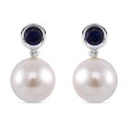 Wei&szlig;e Muschelkernperle, Masoala Saphir (Fissure gef&uuml;llt) Ohrringe 925 Silber platiniert