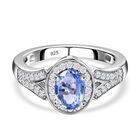 Blauer Ceylon-Saphir, Weißer Zirkon Ring, 925 Silber platiniert (Größe 16.00) ca. 1.42 ct image number 0