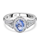 Blauer Ceylon-Saphir, Weißer Zirkon Ring, 925 Silber platiniert (Größe 16.00) ca. 1.42 ct
