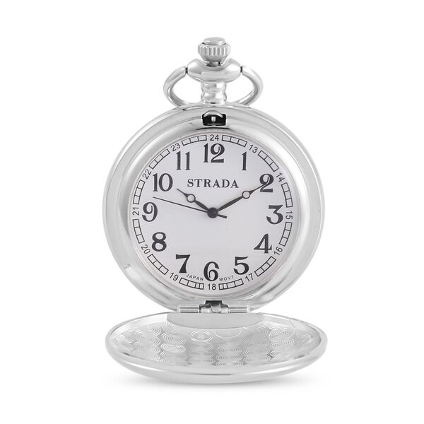 STRADA Taschenuhr - Elegantes Weißes Zifferblatt, Schwarze Zahlen, PNP-Stahlgehäuse, Japanisches Uhrwerk, 76,2 cm Eisenkette, Wasserdicht image number 4