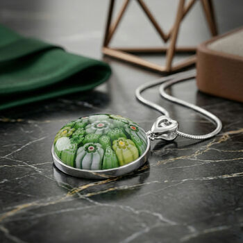 Murano-Stil Glas Anh&auml;nger mit Kette, 316L Edelstahl