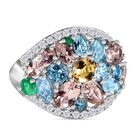 GEM FIESTA Kollektion - Smaragd, Aquamarin, Rosa Morganit, Heliodor, Moissanit Ring 925 Silber rhodiniert (Größe 20.00) ca. 4.15 ct