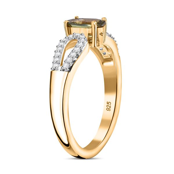 Natürlicher goldener Tansanit, Weißer Zirkon Ring 925 Silber 750 Gelbgold Vermeil (Größe 19.00) ca. 0.87 ct image number 5