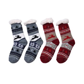 2er Set kuschelige Sherpa Socken, Winter Rentiere