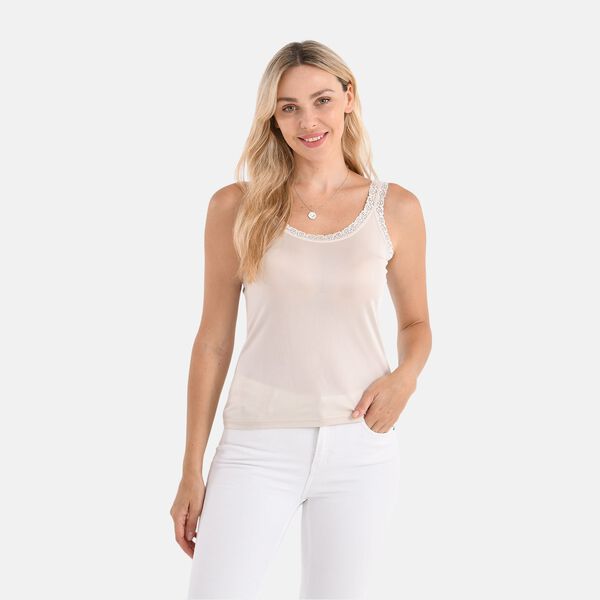 Seidentop aus Maulbeerseide mit Spitzenbesatz am Ausschnitt, Größe L, 43×58cm, Beige image number 4