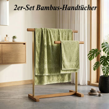 2er Set Bambus Handt&uuml;cher, Bambusschlinge, Baumwollbasis, Gr&uuml;n