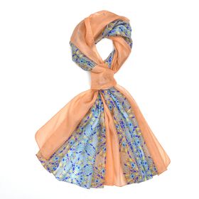 LA MAREY - Chiffonschal aus 100% Maulbeerseide mit Feuerwerksdesign in Orange und Blau