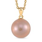 Edison Perle (12-13 mm) Anhänger mit Kette, 925 Silber vergoldet