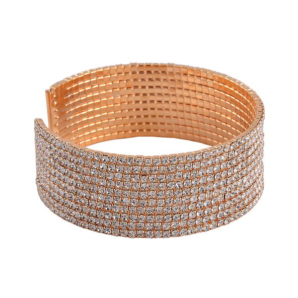 Weißer Kristall, von Designern inspirierter, flexibler Armreif, Messing, goldfarben image number 4