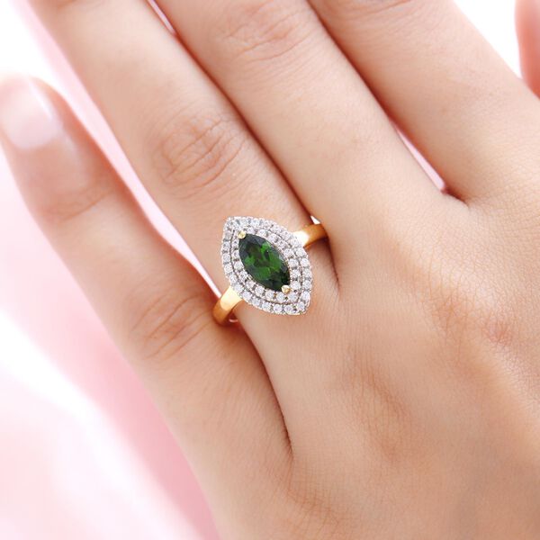 Nat&uuml;rlicher Chromdiopsid und wei&szlig;er Zirkon-Ring, 925 Silber Gelbgold Vermeil (Gr&ouml;&szlig;e 20.00) ca. 1,57 ct image number 3