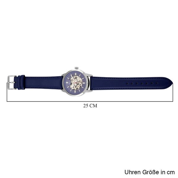 GENOA TIME V2 Automatikuhr mit mechanischem Automatikwerk, Zifferblatt Blau mit Sonnenschliff und offenem Design, Lederarmband Blau, 3 ATM wasserdicht image number 8