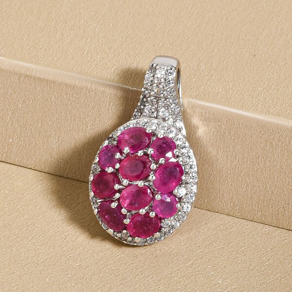 Afrikanischer Rubin und Zirkon-Cluster-Anh&auml;nger in Silber image number 3